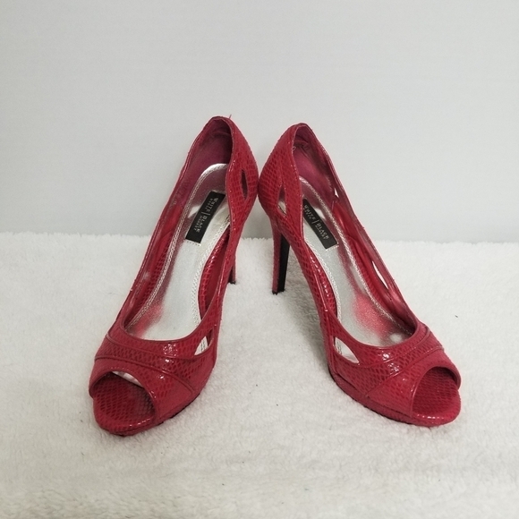 White House Black Market Shoes - White House Black Market  snakeskin red heels